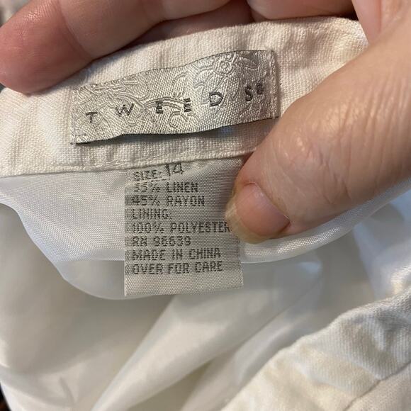 Vintage Tweeds White Linen Blend Eyelet Embroidered Midi Skirt Size 14 boho - Picture 5 of 6